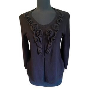 Ruby Rd. Women's Black Center Rose Accented Cardigan Hook/Eye Closure Size Large